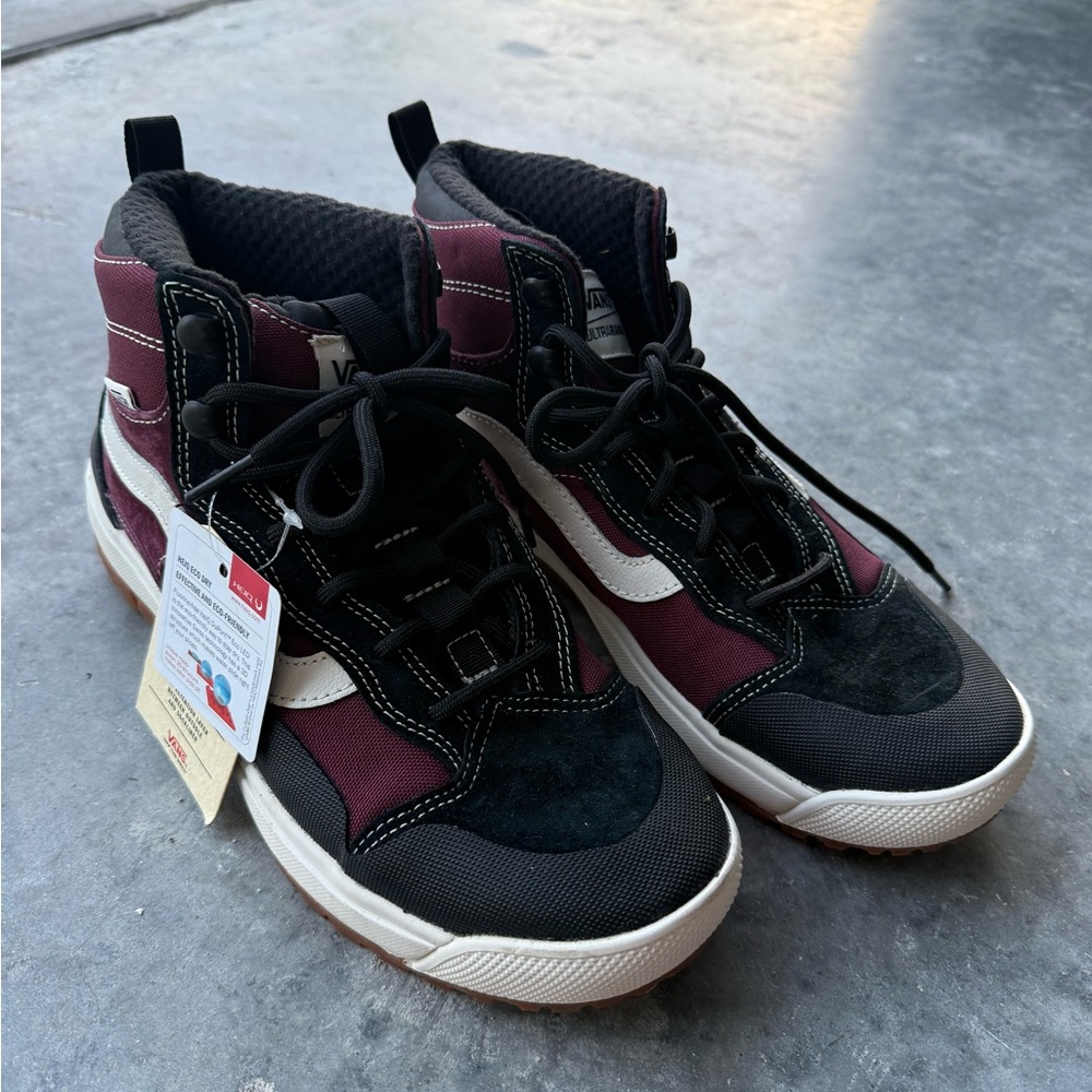 Vans Black and Burgundy High-Top Sneakers